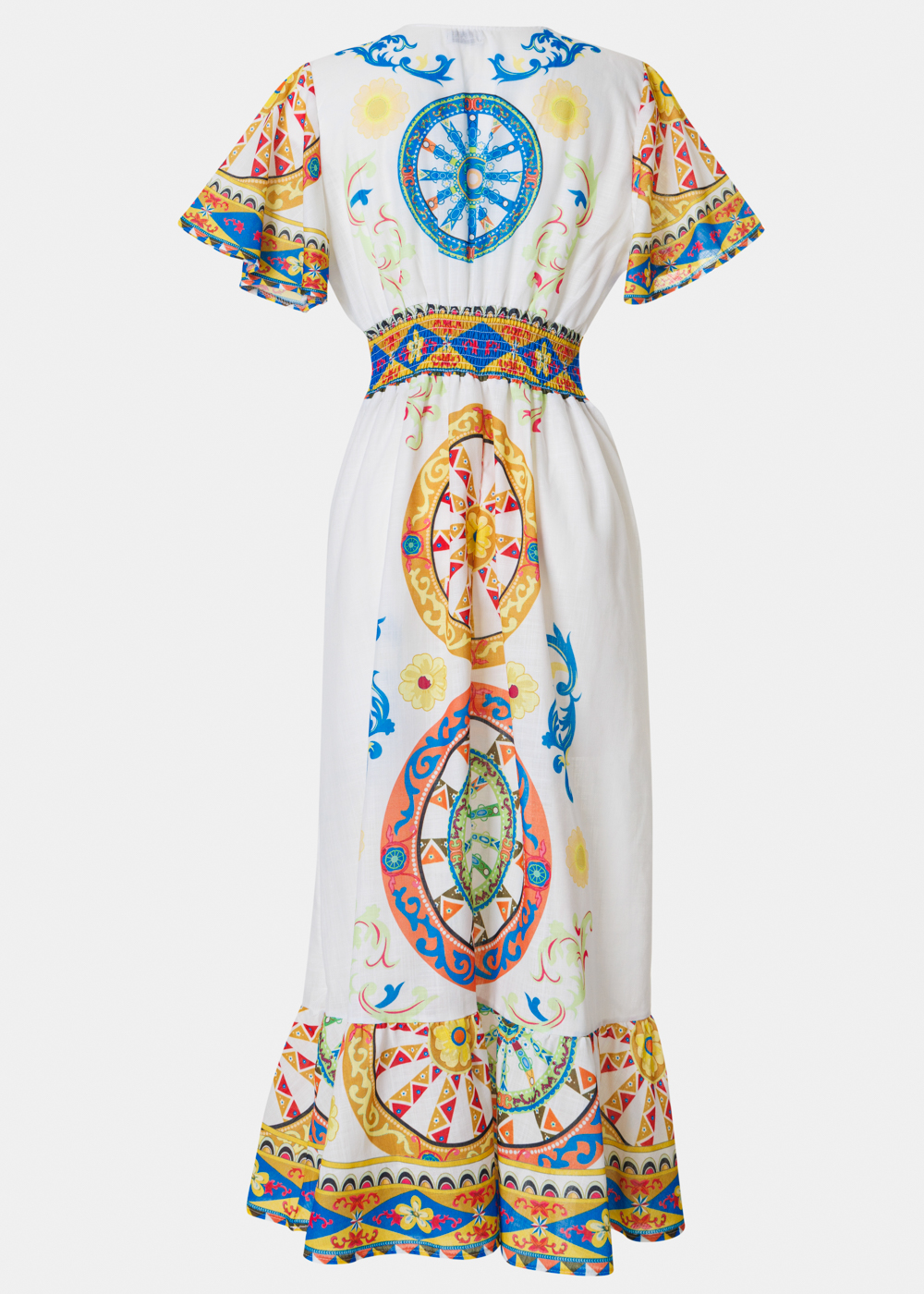 Colorful Maxi Dress w/ Blue Wheels Design